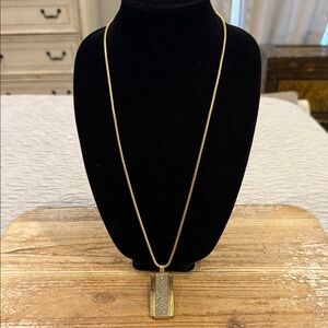 Chico’s Gold Tone Silver Glitter Pendant Long Statement Necklace